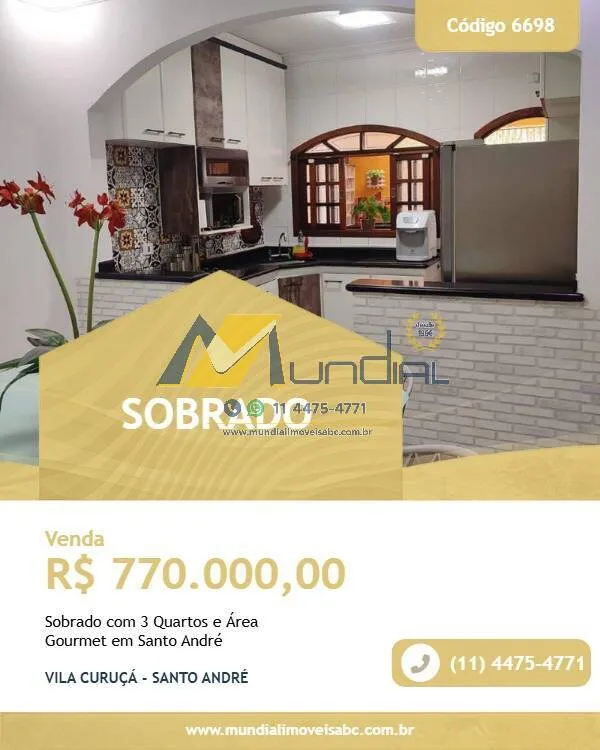 Foto do imóvel Sobrado com 3 Quartos e Área Gourmet em Santo André