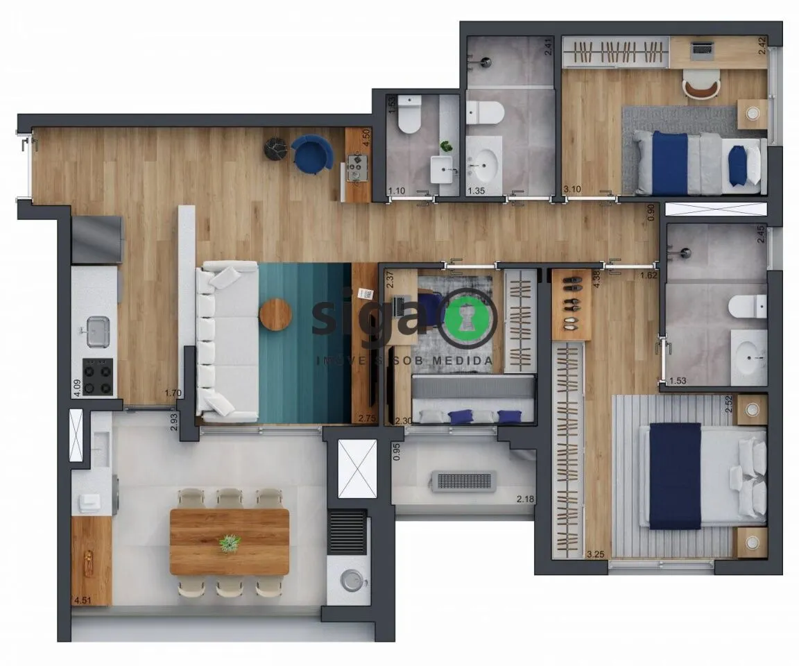 Imagem Apartamento 86 m² | 2 suítes (ou 3 dorm.) Espaço elevado, estilo Zeit Brooklin