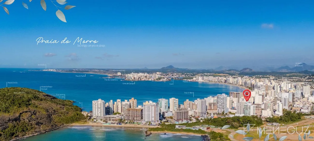 De frente para o mar da Praia do Morro. Alto padrão com lazer na cobertura e plantas amplas de 3 quartos.