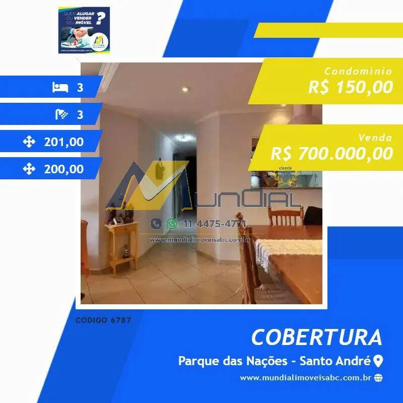 Foto do imóvel Cobertura à venda com 200 m² no Parque das Nações - Santo André/SP