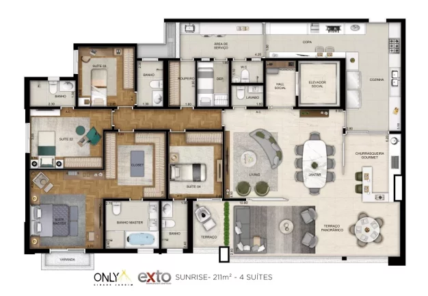 Imagem APARTAMENTO DE 211M², 4 SUÍTES, TERRAÇO GOURMET COM 2 VAGAS + DEPÓSITO - REAL PARQUE - SÃO PAULO / SP