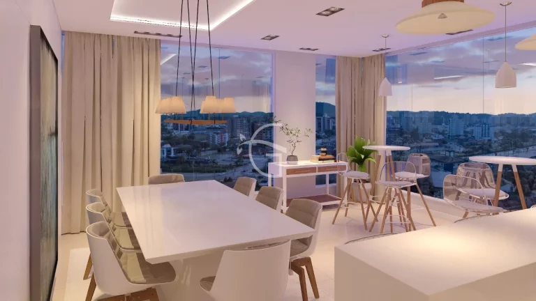 Imagem Apartamento de alto padrão para venda no América em Joinville, com uma área de lazer completa e totalmente mobiliada e decorada.