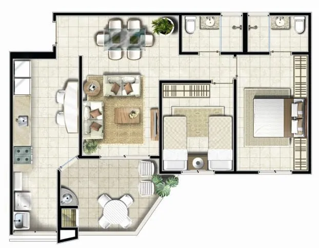 Imagem Apartamento à venda 2 Quartos, 1 Suite, 2 Vagas, 70.56M², Centro, Taubaté - SP | Edifício Angélica