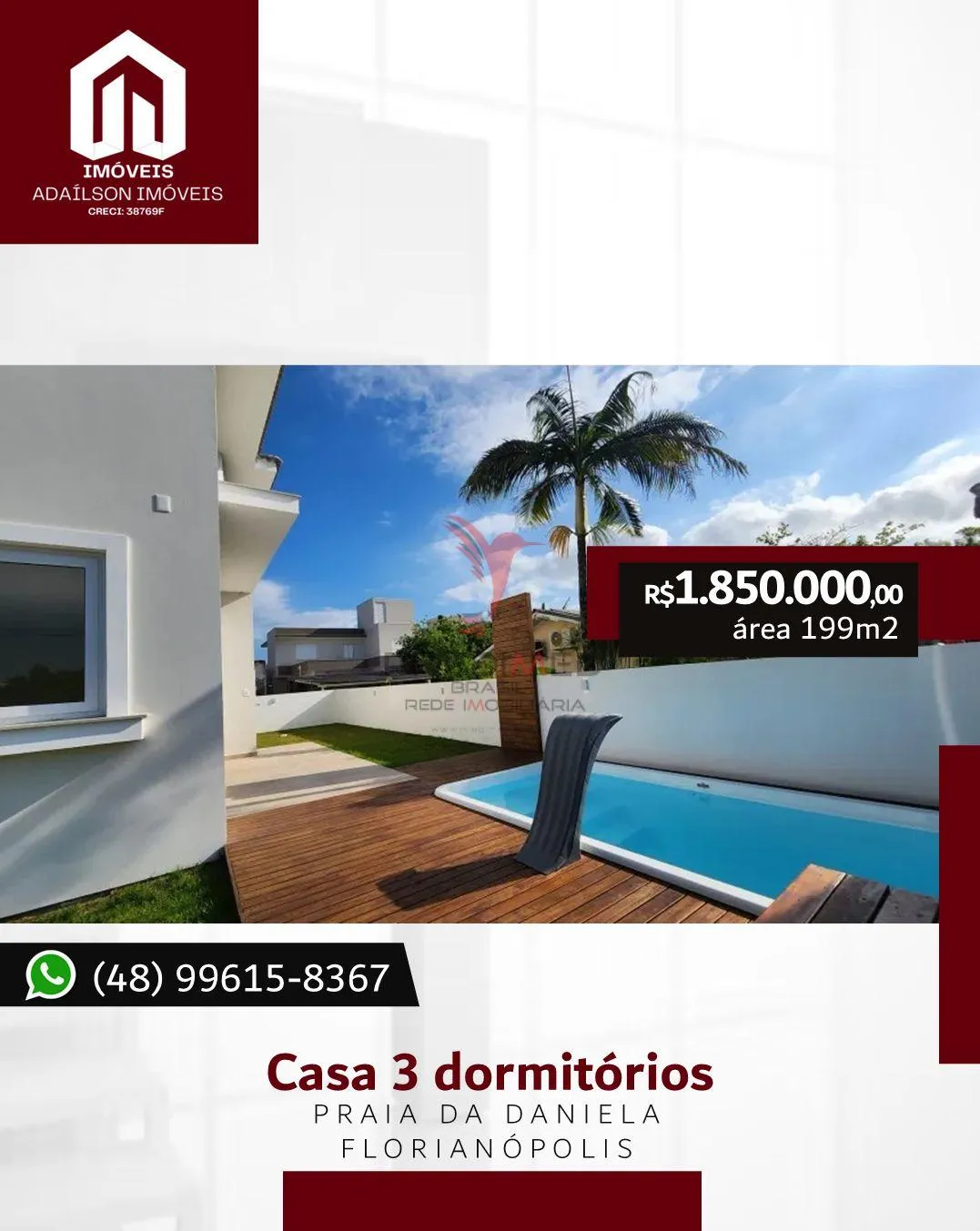 Imagem *Casa com 3 Dormitórios à venda,199 m² por R$ 1.850.000 - Daniela - Florianópolis/SCBrasil