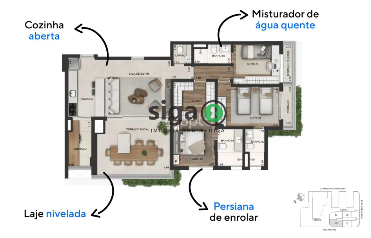 Imagem Apartamento à venda em Moema com 123 m², 3 suítes e 2 vagas DEMARCADAS ao lado do metrô