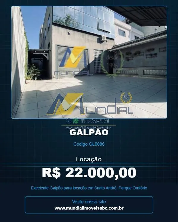 Imagem Excelente Galpão para locação em Santo André, Parque Oratório