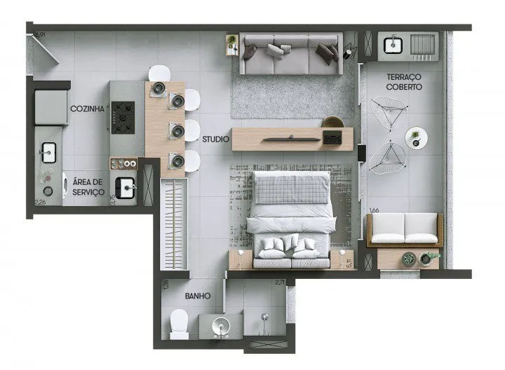 Imagem Apartamento no Union Planeta - 48,53 m² com 1 Dormitório e Área de Lazer Completa