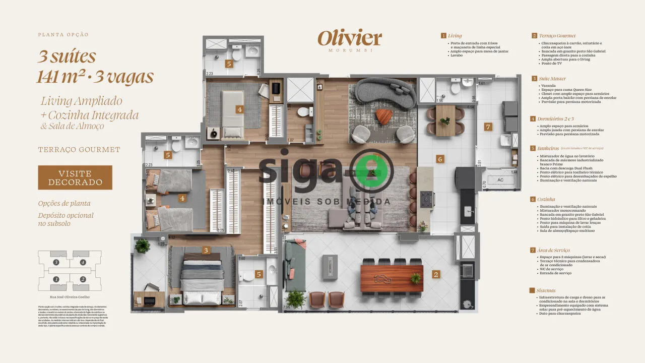 Imagem Olivier Morumbi - Apartamento de 141 metros 4 dormitórios e 3 vagass no melhor ponto da Vila Andrade