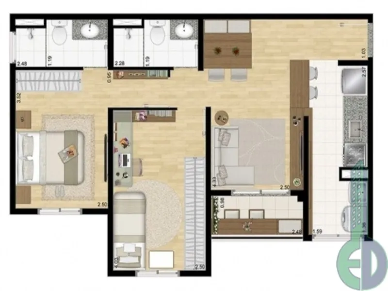 Imagem Venda de Apartamento de 2 quartos com suíte no Condomínio Suit São Bernardo, Planalto - 56m² - 1 vaga.