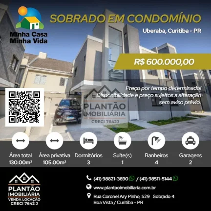 Imagem Sobrado em Condomínio a Venda no bairro Uberaba - Curitiba, PR