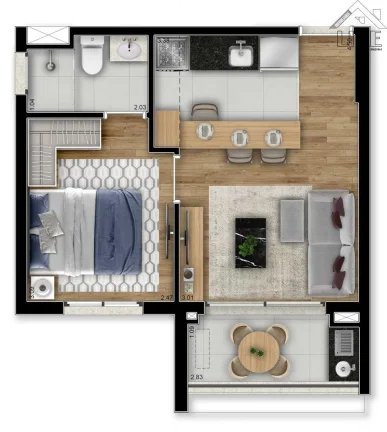 Imagem Apto 01 quarto com suíte - Vision Colinas - Jd Esplanada
