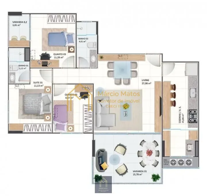 Imagem Apartamento para Locação, Praia Da Costa, 3 dormitórios, 1 suíte, 2 banheiros, 2 vagas