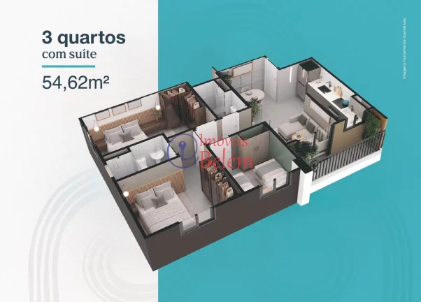 Imagem Parque das Águas Apt 3/4 c/ suíte e varanda em Belém