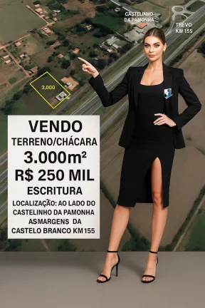 Fantástico terreno para chácara (COM ESCRITURA E REGISTRO) a venda em frente Rodovia castelo Branco KM 155 3.000m² em rodovia presidente castello Branco km 155