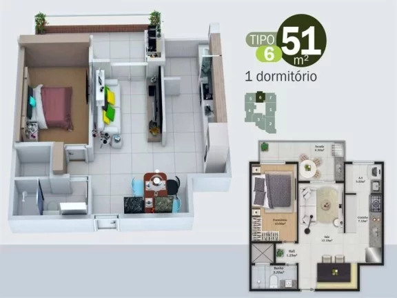 Imagem Apartamento com 1 dorm, Real, Praia Grande - R$ 384 mil, Cod: 895