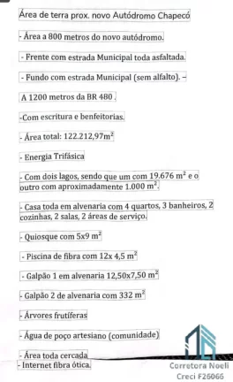 Imagem Área a venda 122.212,95 ótima localização, lado novo autódromo em Chapecó SC