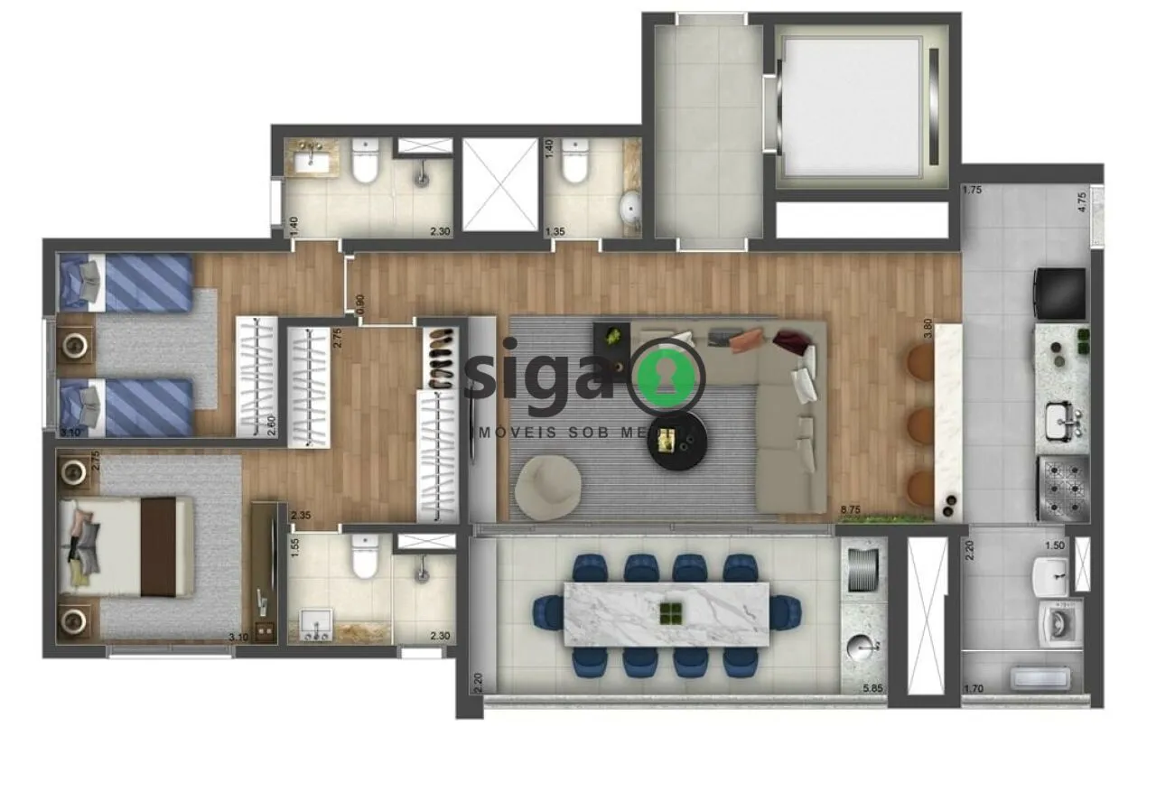 Imagem Apartamento à venda no Brooklin de 100m² com 2 suítes e 2 vagas em São Paulo