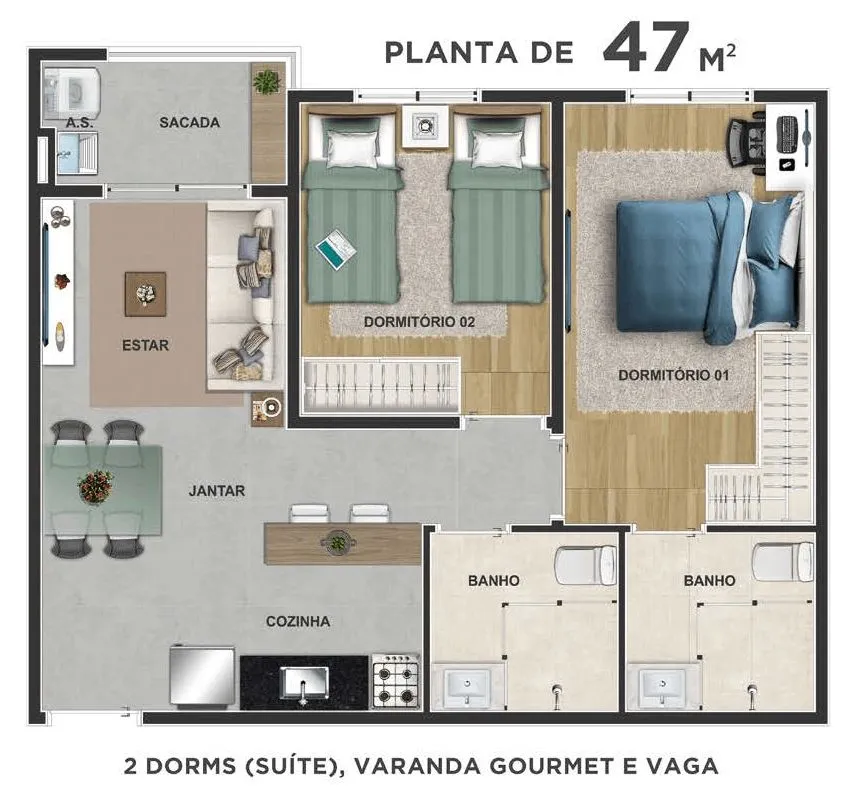 Imagem Apartamento com 2 dormitórios à venda, 47 m² por R$ 421.617 - Vila Augusta - Guarulhos/SP