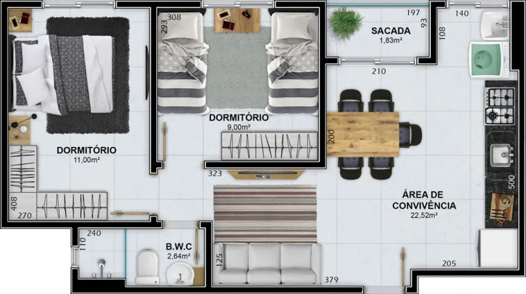 Imagem Apartamento com 2 Quartos à Venda, 53 m² em Rio Maina - Criciúma