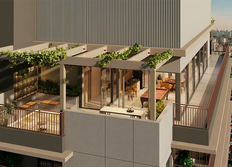 Imagem Com vista para o Campo Belo, Brooklin e Moema, um empreendimento com arquitetura contemporânea e or...