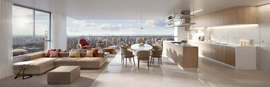 Imagem Os apartamentos são amplos e possuem 156m² com living integrado, 3 suítes, depósito privativo e ...
