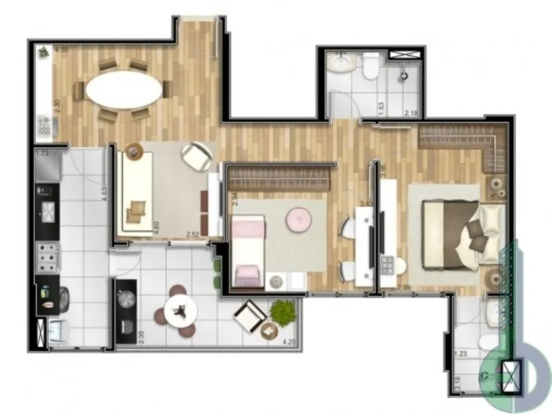 Imagem Apartamento à venda no Centro de São Bernardo do Campo-SP: 2 quartos, 1 suíte, 2 banheiros, 2 vagas de garagem, 73m² no Condomínio Terraces.