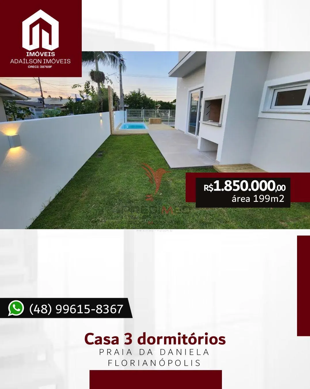 Imagem *Casa com 3 Dormitórios à venda,199 m² por R$ 1.850.000 - Daniela - Florianópolis/SCBrasil