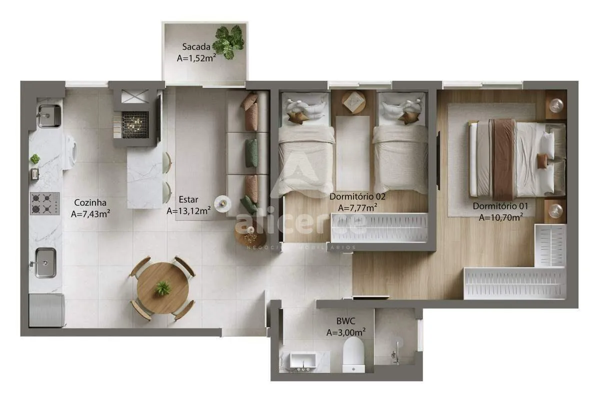 Imagem Apartamento à venda com 2 quartos 1 suíte, 52m² em Forquilhinhas São José