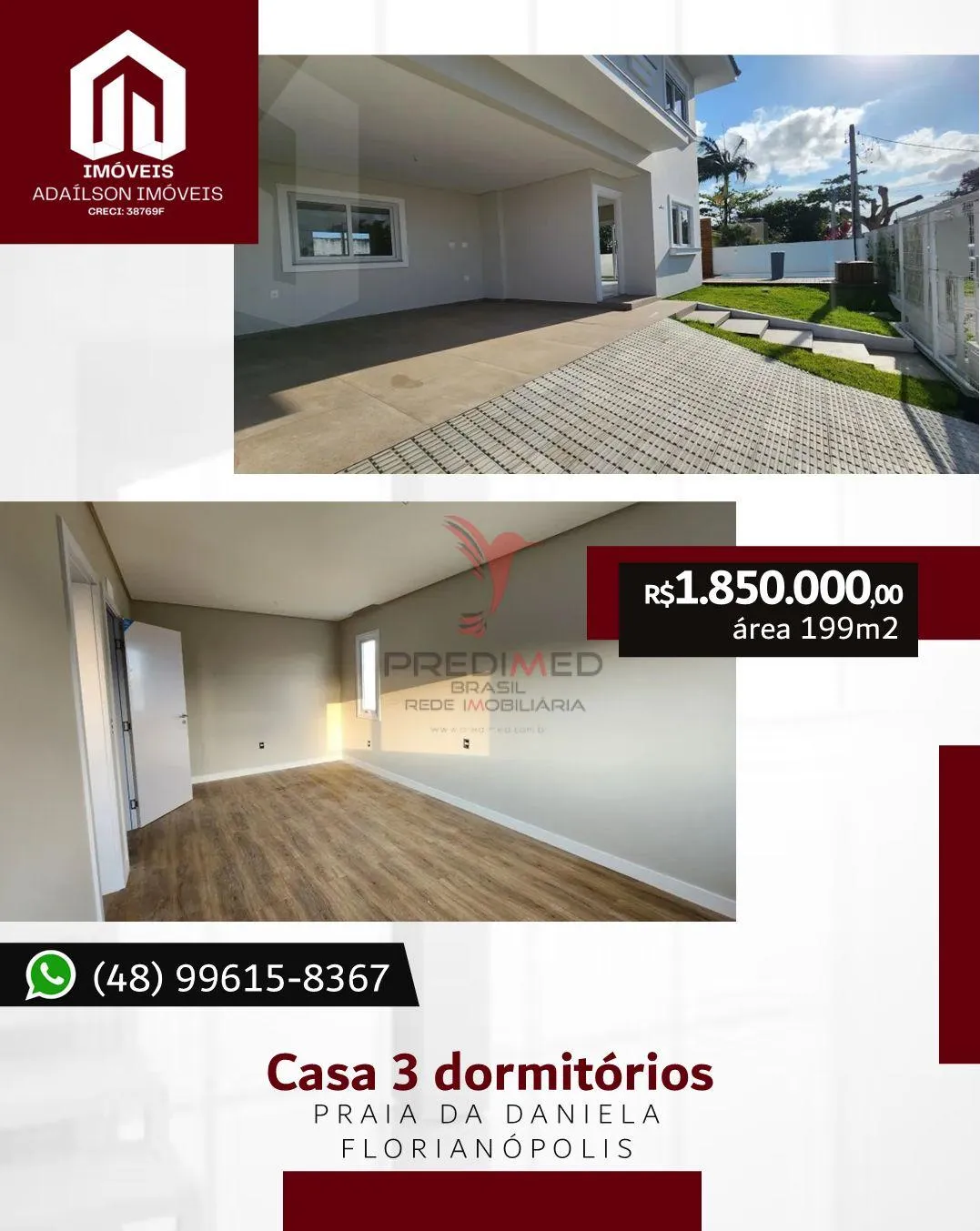Imagem *Casa com 3 Dormitórios à venda,199 m² por R$ 1.850.000 - Daniela - Florianópolis/SCBrasil