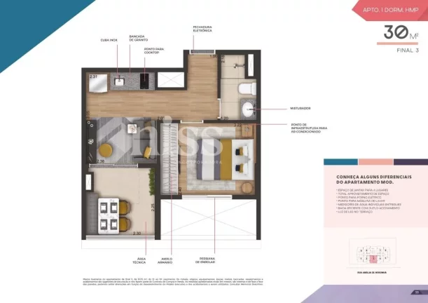 Imagem MOD PINHEIROS - NISS - Studio de 28m² (R), ótima localização, a 260m da estação Sumaré do Metrô!