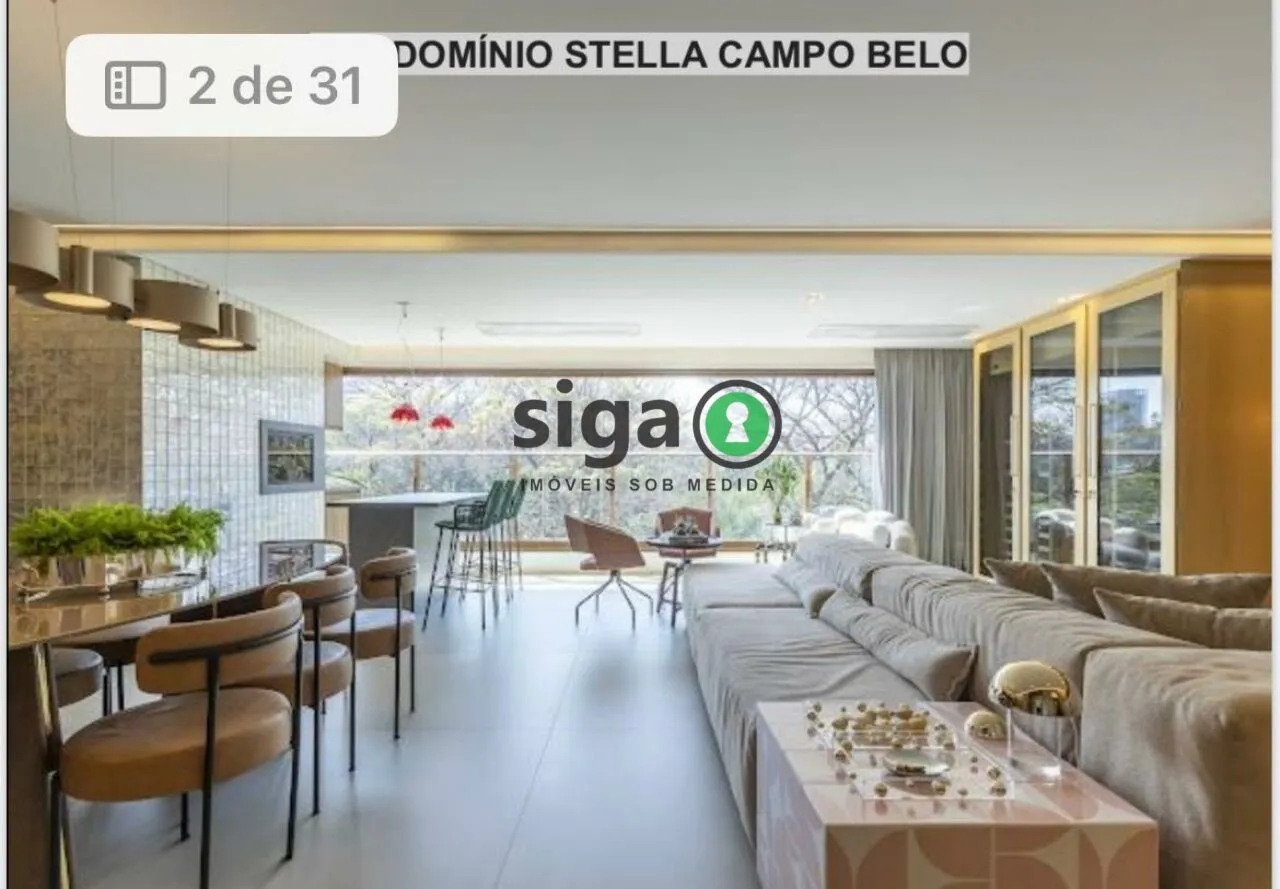 Imagem Apto com 142m² à Venda no Campo Belo, com 2 suites, sendo a máster com closet, 2 vagas, Mobiliado