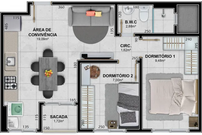 Imagem Apartamento com 2 Quartos à Venda, 53 m² em Santa Augusta - Criciúma