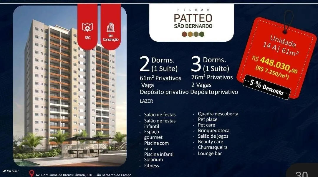 Imagem Apartamento para Venda em São Bernardo do Campo / SP no bairro Planalto