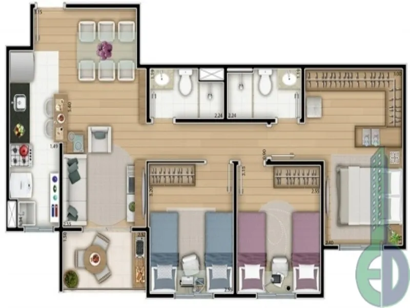 Imagem Conheça o Apartamento à Venda no Centro de São Bernardo do Campo-SP: 2 Quartos, 1 Suíte, 2 Banheiros, 1 Vaga, 71m² - Condomínio Auguri Residence