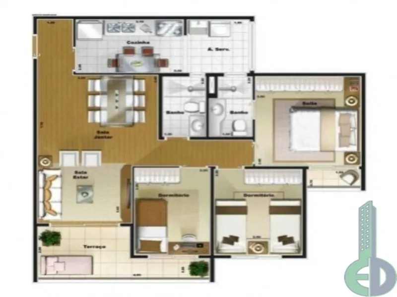Imagem Apartamento à venda no Condomínio Saint Barth em São Caetano do Sul-SP, 3 quartos, 1 suíte, 2 banheiros, 2 vagas, 79m², no bairro Cerâmica.