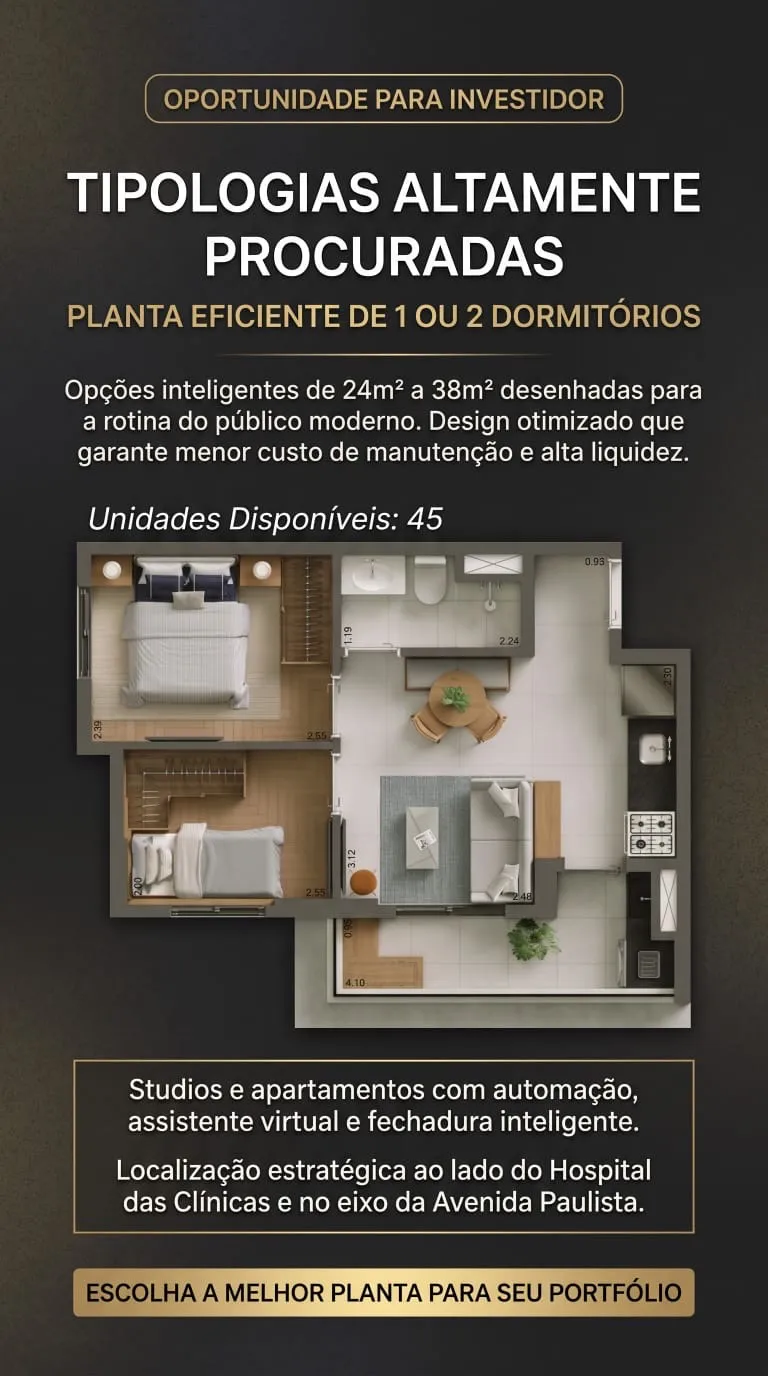 Foto do imóvel Apartamento com 2 Quartos à Venda, 38 m² em Rua Alves Guimarães, 546 - Pinheiros, São Paulo - SP