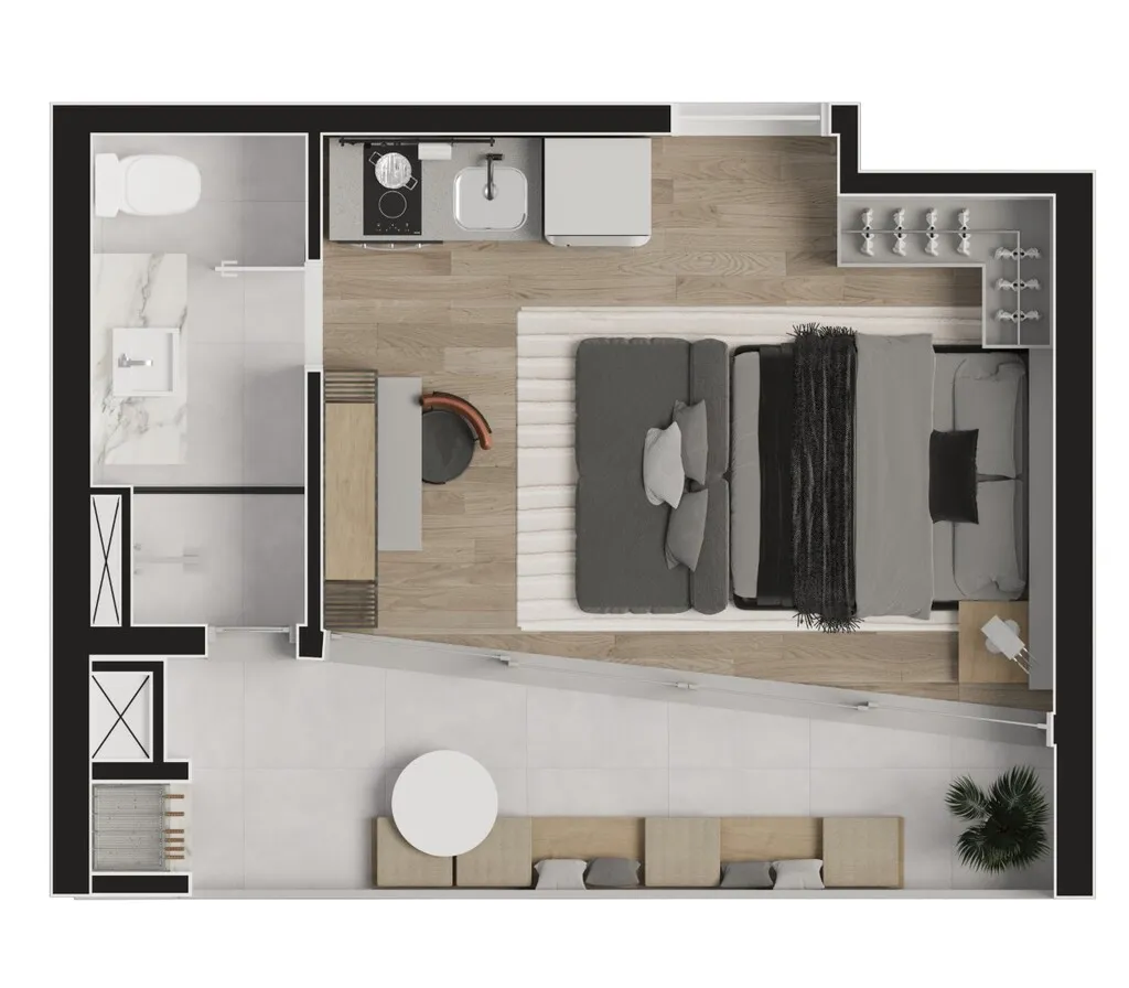 Imagem Apartamento à venda no Batel, Curitiba-PR: 1 quarto, 1 banheiro, 1 vaga de garagem, 53,91 m² de área. Adquira já!