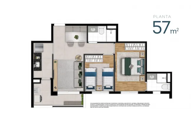 Imagem Apartamento com 2 Quartos à Venda, 57 m²em Ferreira - São Paulo