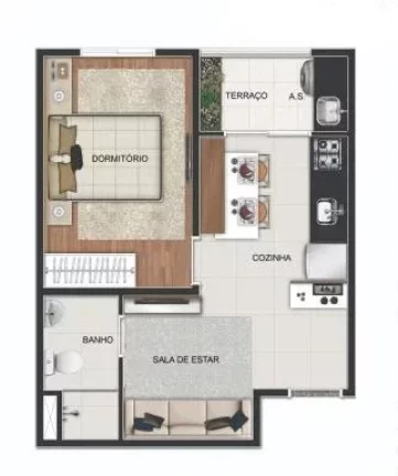 Imagem APARTAMENTO DE 32,20M² COM TERRAÇO, 1 DORMITÓRIO E SEM VAGA A VENDA - SACOMÃ - ZONA SUL - SÃO PAULO / SP