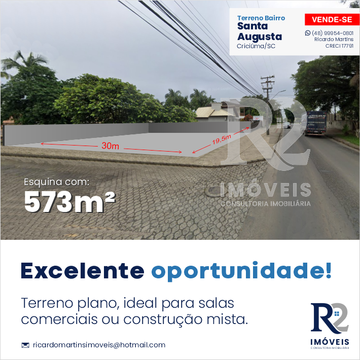 Terreno à Venda, 573 m² em Pinheirinho - Criciúma