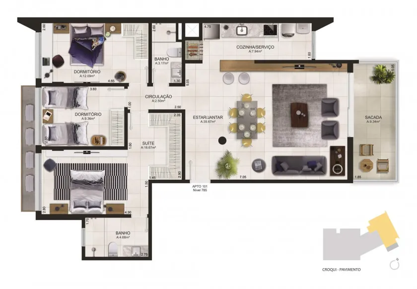 Imagem Apartamento à venda em Torres, Beira Mar, com 3 quartos, 101.15m2