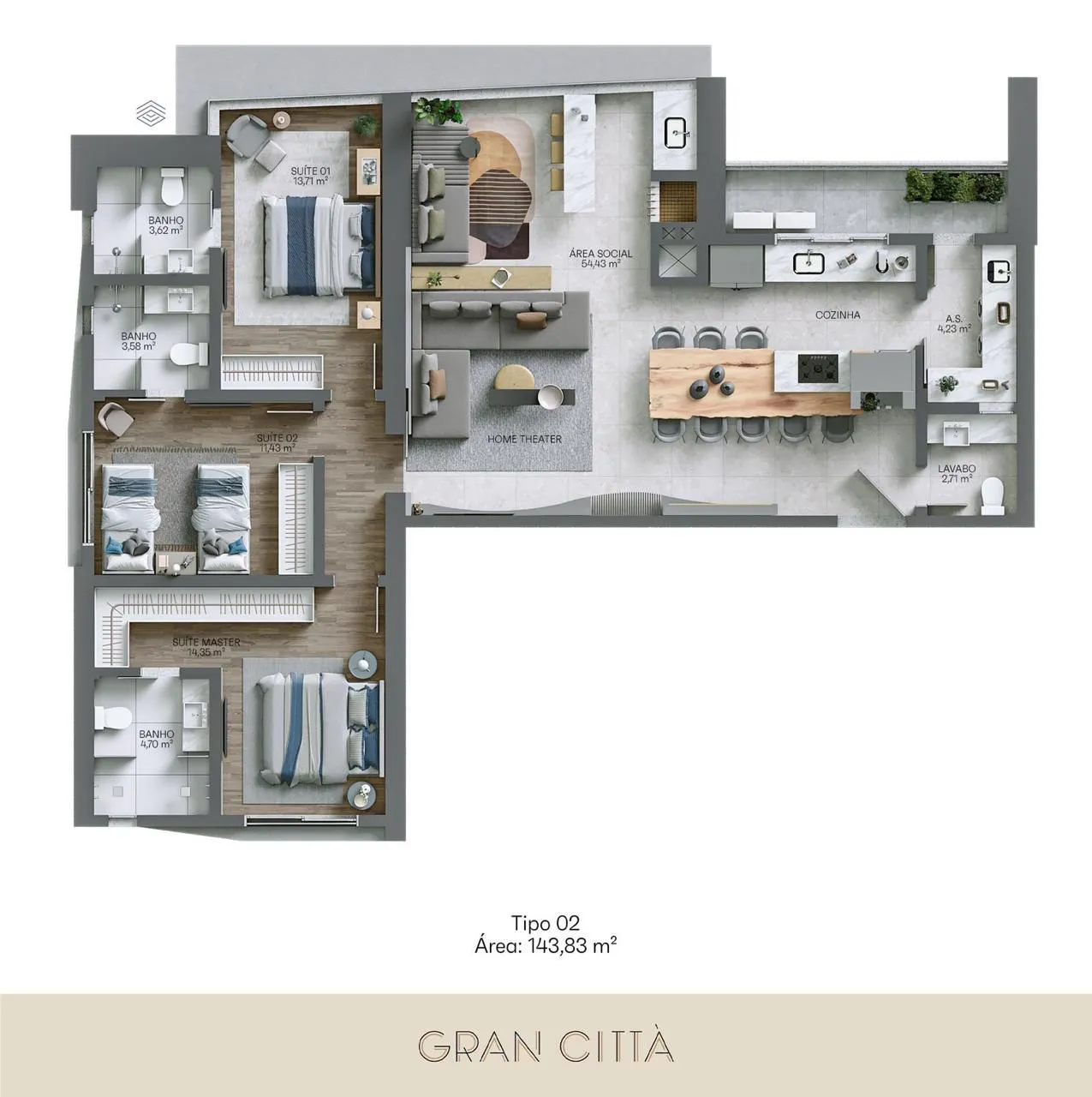 Imagem Apartamento com vista para o mar à venda com 143.82m2 por R$ 3.354.120,00