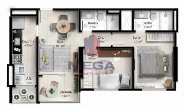 Imagem 2 Quartos com Suíte andar Alto, Sauna, Piscina adulto e infantil, Churrasqueiras, Playground, Quadr...