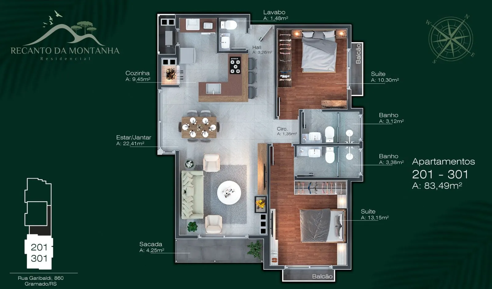Imagem Apartamento à venda em Gramado, Centro, com 1 quarto, 55.99m2