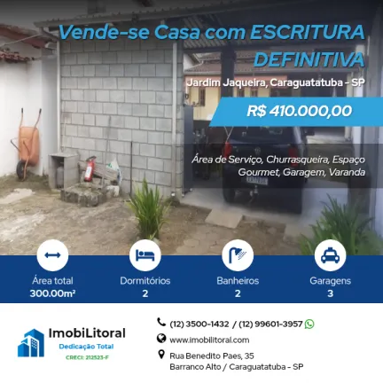 Casa com 2 Quartos à Venda, 300 m² em Jardim Jaqueira - Caraguatatuba