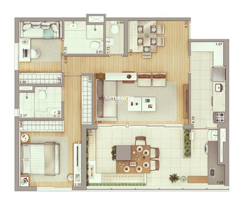 Imagem O apartamento, com 93m2 , 2 quartos (podendo fazer 3) com , 2 vagas