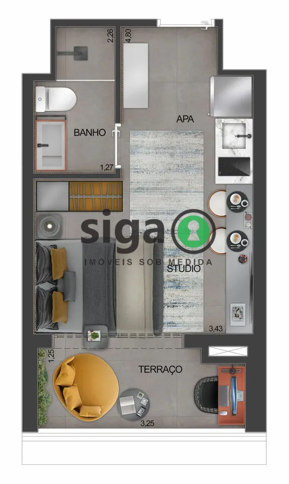 Imagem Studio a 500 metros do metro Campo Belo próximo a Av. Santo Amaro