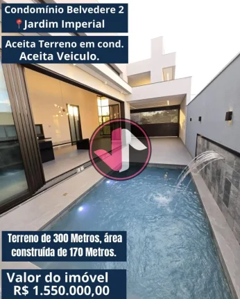 Imagem Condomínio Belvedere 2. Casa Nova, 3 suítes, pronta para morar. Área de terreno com 300 M2, e Ár...