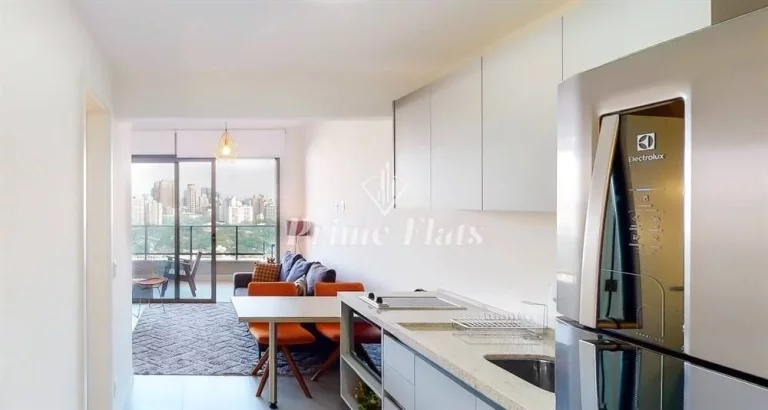 Imagem Flat disponível para locação no VHouse por JFL Living, com 48m², 1 dormitório e 1 vaga