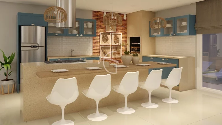 Imagem Apartamento de alto padrão para venda no América em Joinville, com uma área de lazer completa e totalmente mobiliada e decorada.